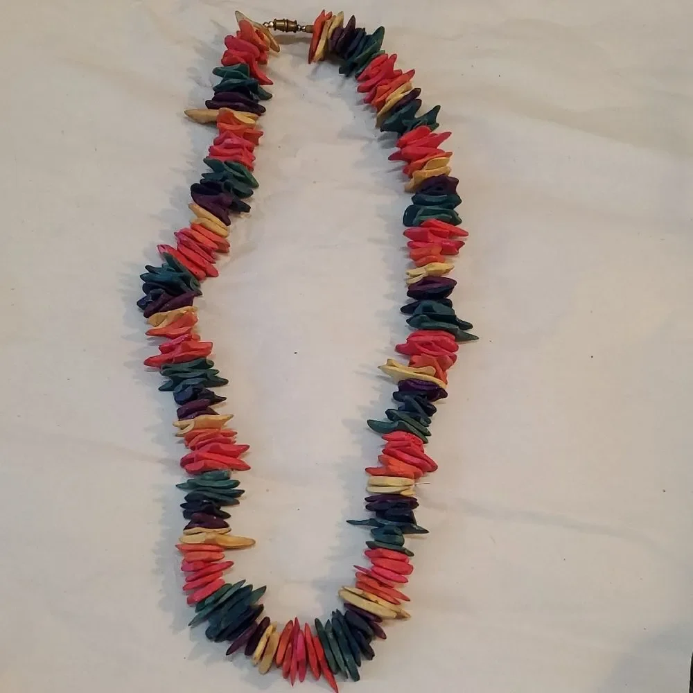 Colorful Wooden Bead Long Necklace Rainbow